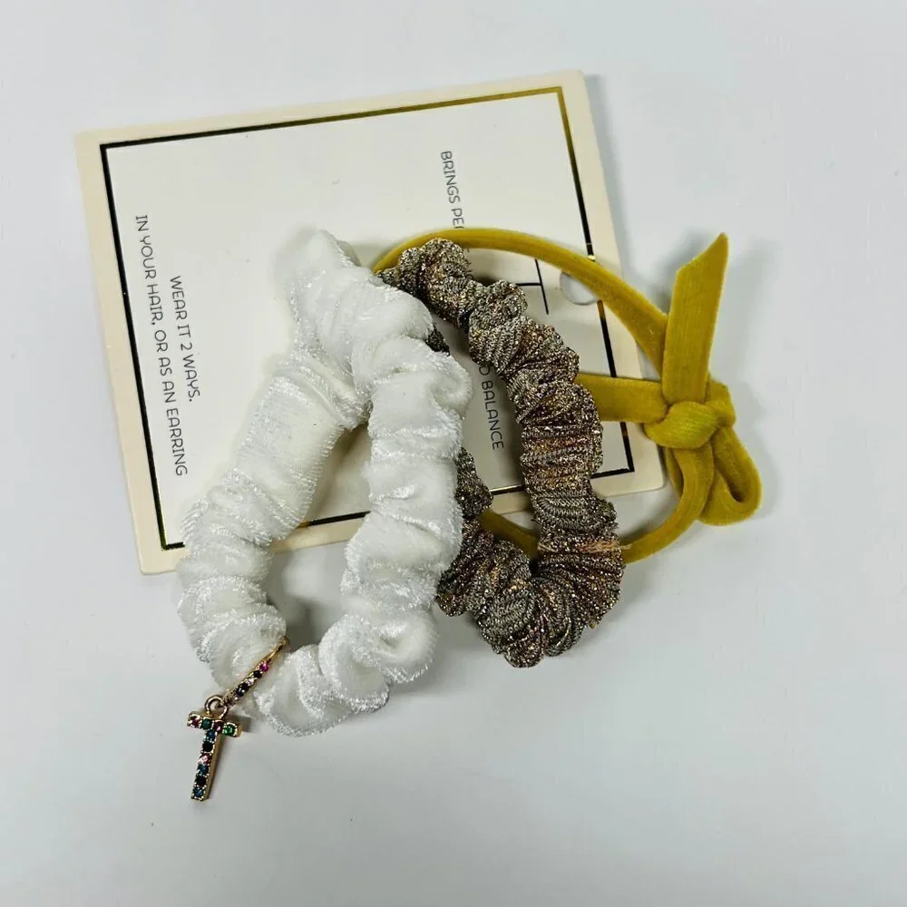 Nordstrom Preppy Chic Velvet Metallic Scrunchies Initial Charm A C D E J K R S T